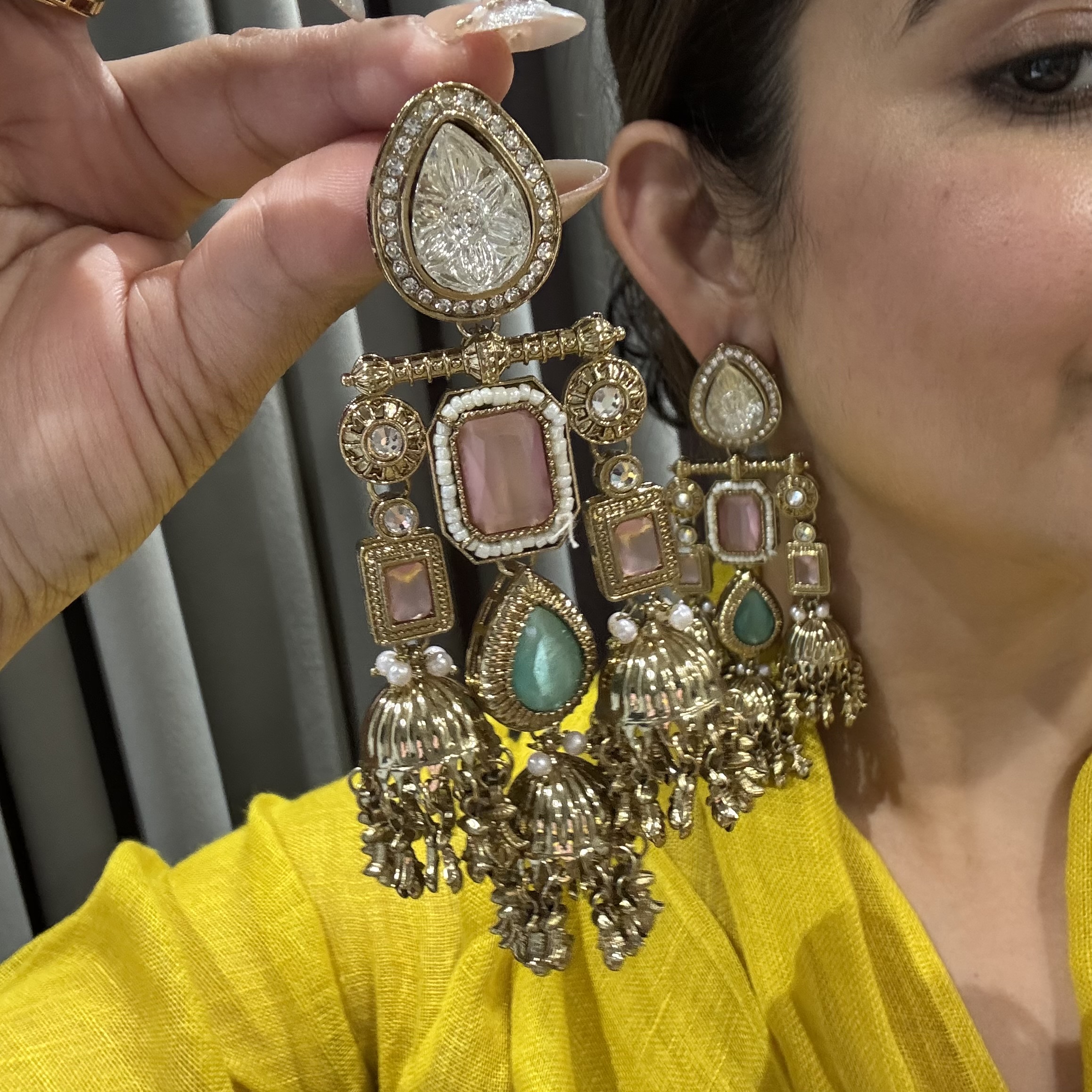 Kashmiri jhumka mint and pink