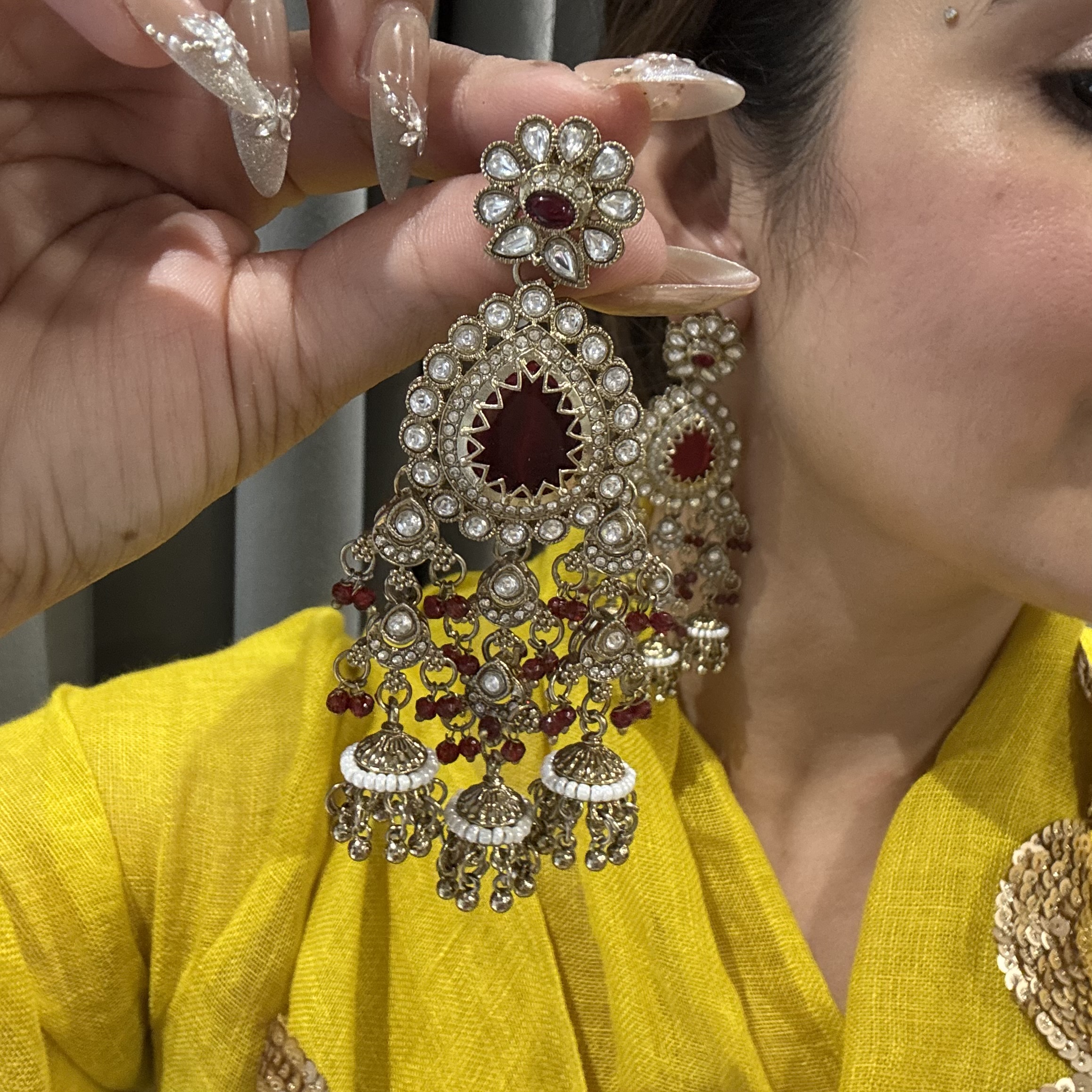 Maroon colour jhalar earrings